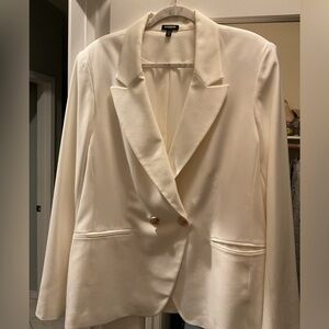 Oversized White Double-Breasted Blazer with gold buttons